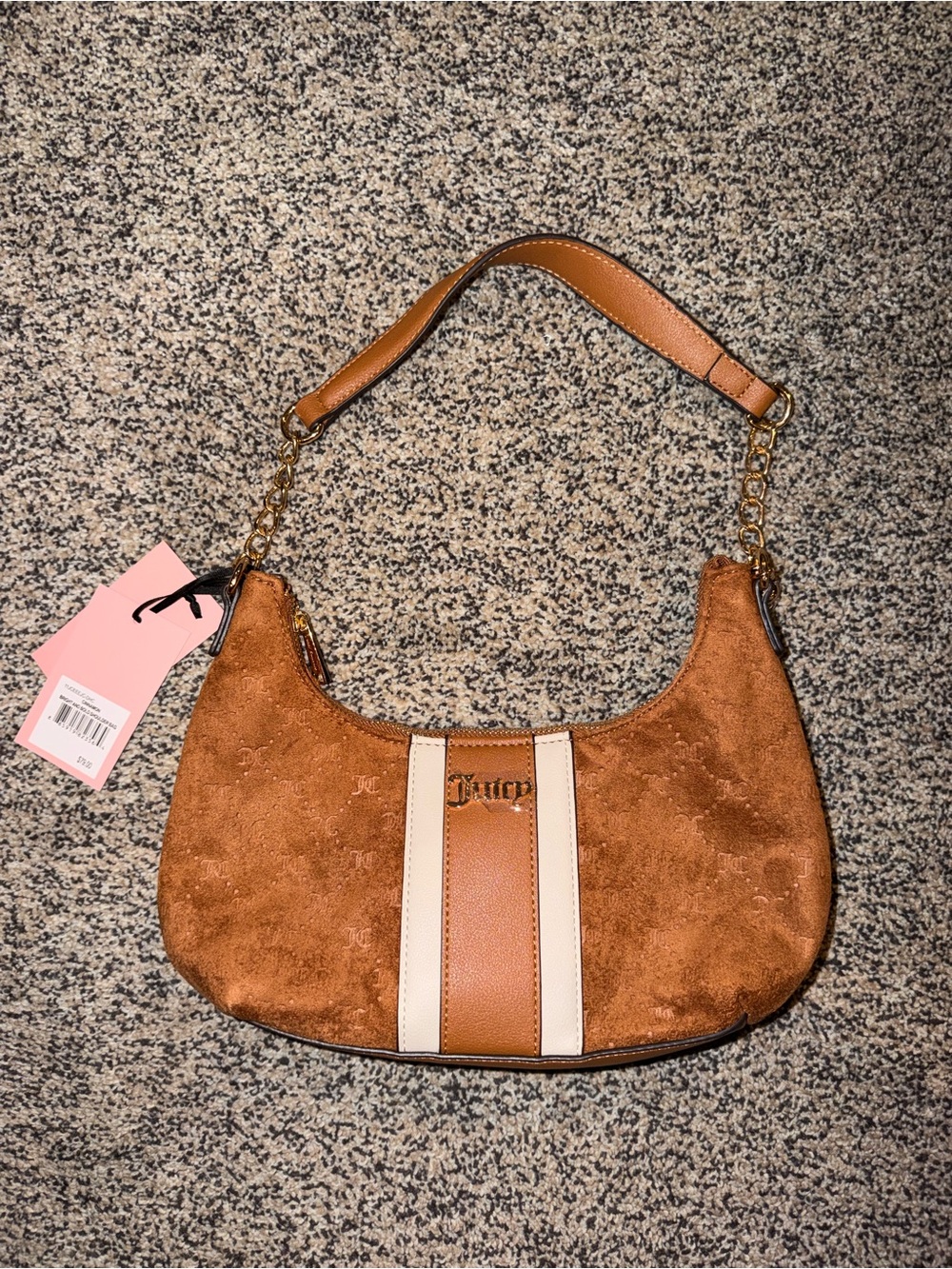 Juicy Couture Cinnamon Suede Shoulder Bag with Cream Stripe